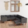 9-tlg. Garten-Lounge-Set mit Kissen Poly Rattan Grau