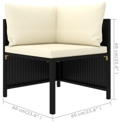 7-tlg. Garten-Lounge-Set mit Kissen Poly Rattan Schwarz