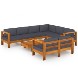 8-tlg. Garten-Lounge-Set mit Dunkelgrauen Auflagen Akazienholz