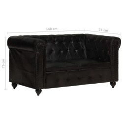 Chesterfield-Sofa 2-Sitzer Schwarz Echtleder