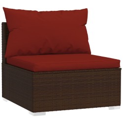 4-tlg. Garten-Lounge-Set mit Kissen Braun Poly Rattan