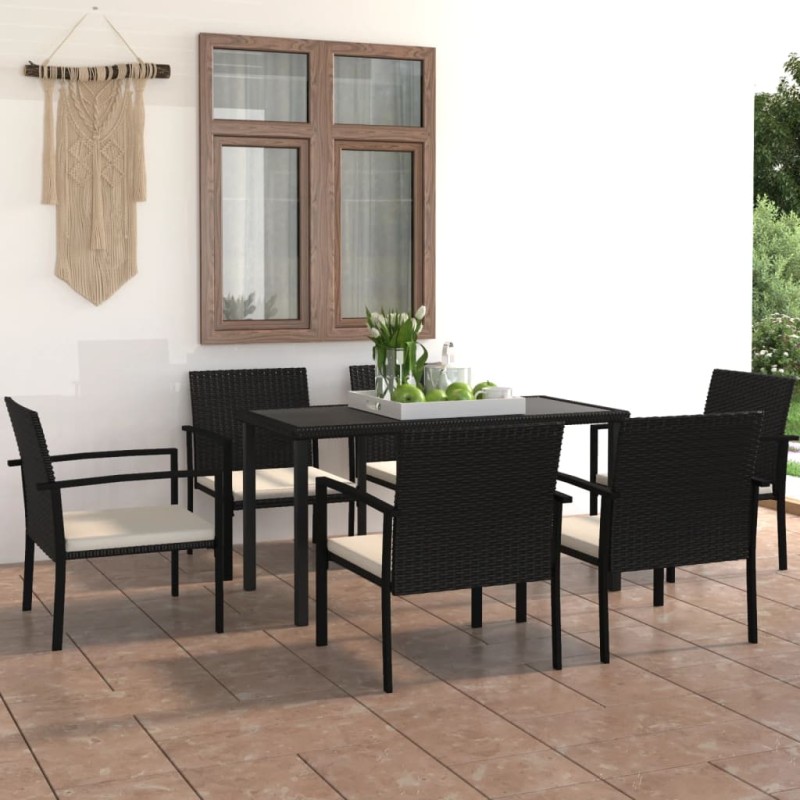 7-tlg. Garten-Essgruppe Poly Rattan Schwarz