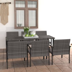 7-tlg. Garten-Essgruppe Poly Rattan Grau