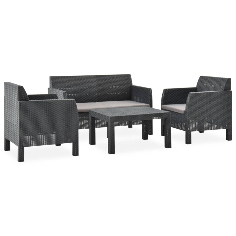 4-tlg. Garten-Lounge-Set mit Kissen PP Rattan Anthrazit