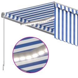 Markise Manuell Einziehbar mit Rollo LED 3x2,5 m Blau & Weiß