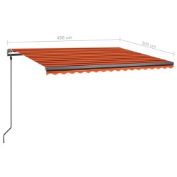 Markise Manuell Einziehbar mit Pfosten 4,5x3 m Orange und Braun