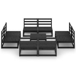 9-tlg. Garten-Lounge-Set Schwarz Massivholz Kiefer