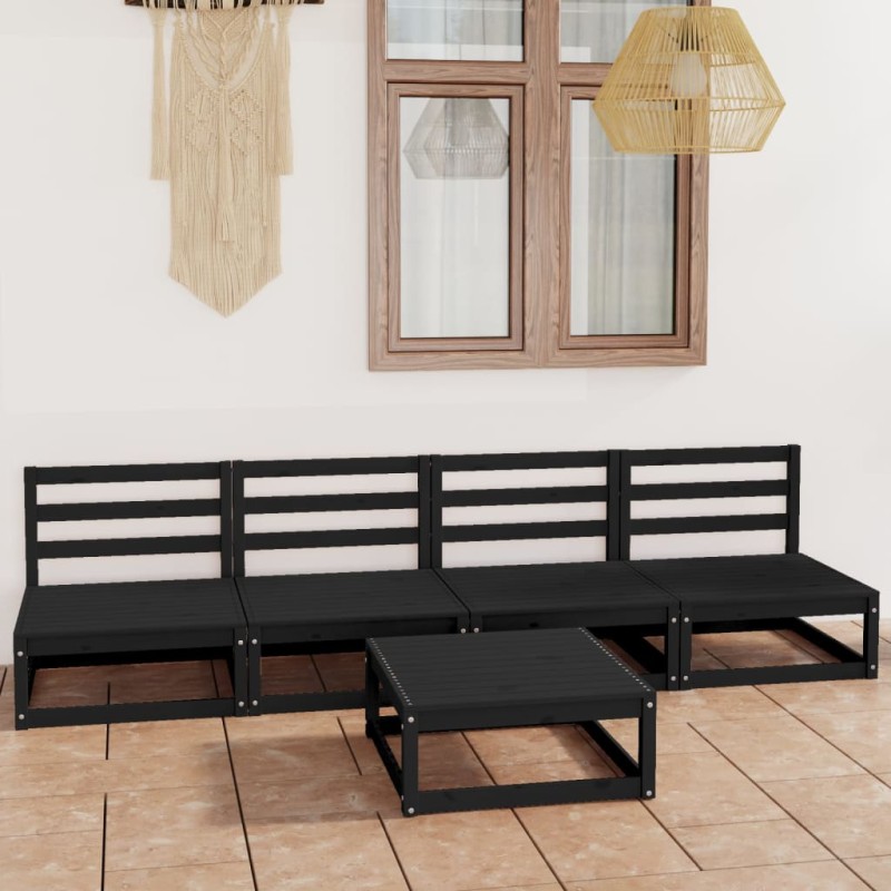 5-tlg. Garten-Lounge-Set Schwarz Massivholz Kiefer