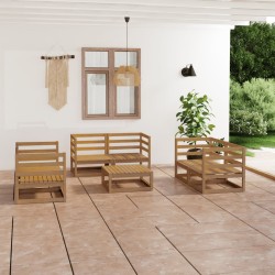 7-tlg. Garten-Lounge-Set Honigbraun Massivholz Kiefer