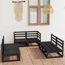 6-tlg. Garten-Lounge-Set Schwarz Massivholz Kiefer