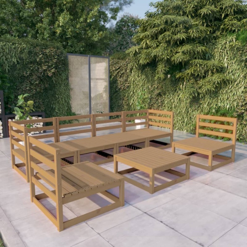 7-tlg. Garten-Lounge-Set Honigbraun Massivholz Kiefer