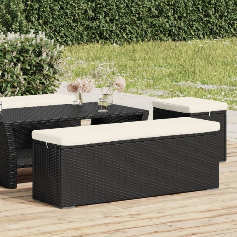 Hockerbank mit Sitzkissen Schwarz 110x30x40 cm Poly Rattan