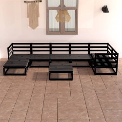 8-tlg. Garten-Lounge-Set Schwarz Massivholz Kiefer