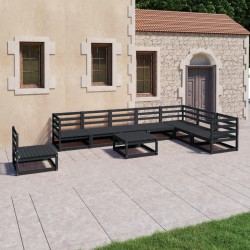 9-tlg. Garten-Lounge-Set Schwarz Massivholz Kiefer