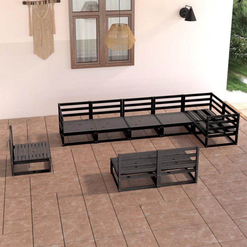 9-tlg. Garten-Lounge-Set Schwarz Massivholz Kiefer