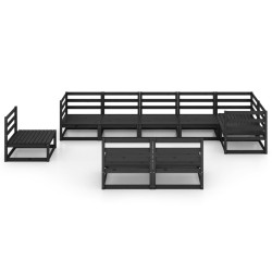 9-tlg. Garten-Lounge-Set Schwarz Massivholz Kiefer