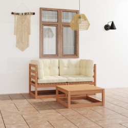 3-tlg. Garten-Lounge-Set mit Kissen Kiefer Massivholz