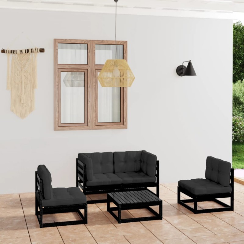 5-tlg. Garten-Lounge-Set mit Kissen Massivholz Kiefer