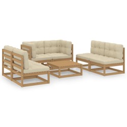 7-tlg. Garten-Lounge-Set mit Kissen Kiefer Massivholz