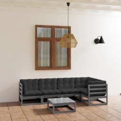 6-tlg. Garten-Lounge-Set mit Kissen Kiefer Massivholz