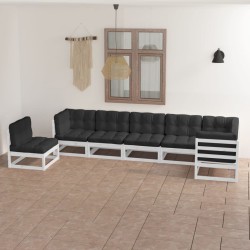 7-tlg. Garten-Lounge-Set mit Kissen Massivholz Kiefer