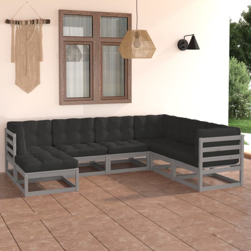 7-tlg. Garten-Lounge-Set mit Kissen Massivholz Kiefer