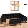 12-tlg. Garten-Lounge-Set mit Kissen Schwarz Massivholz Kiefer