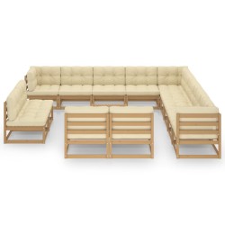 14-tlg. Garten-Lounge-Set mit Kissen Honigbraun Massivholz