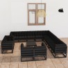 14-tlg. Garten-Lounge-Set mit Kissen Schwarz Massivholz Kiefer