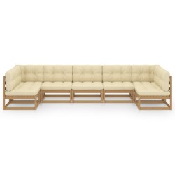 7-tlg Garten-Lounge-Set mit Kissen Honigbraun Massivholz Kiefer