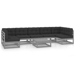 8-tlg. Garten-Lounge-Set mit Kissen Grau Massivholz Kiefer