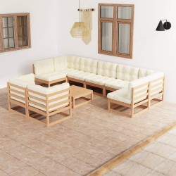 10-tlg. Garten-Lounge-Set mit Kissen Honigbraun Massivholz