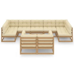 10-tlg. Garten-Lounge-Set mit Kissen Honigbraun Massivholz