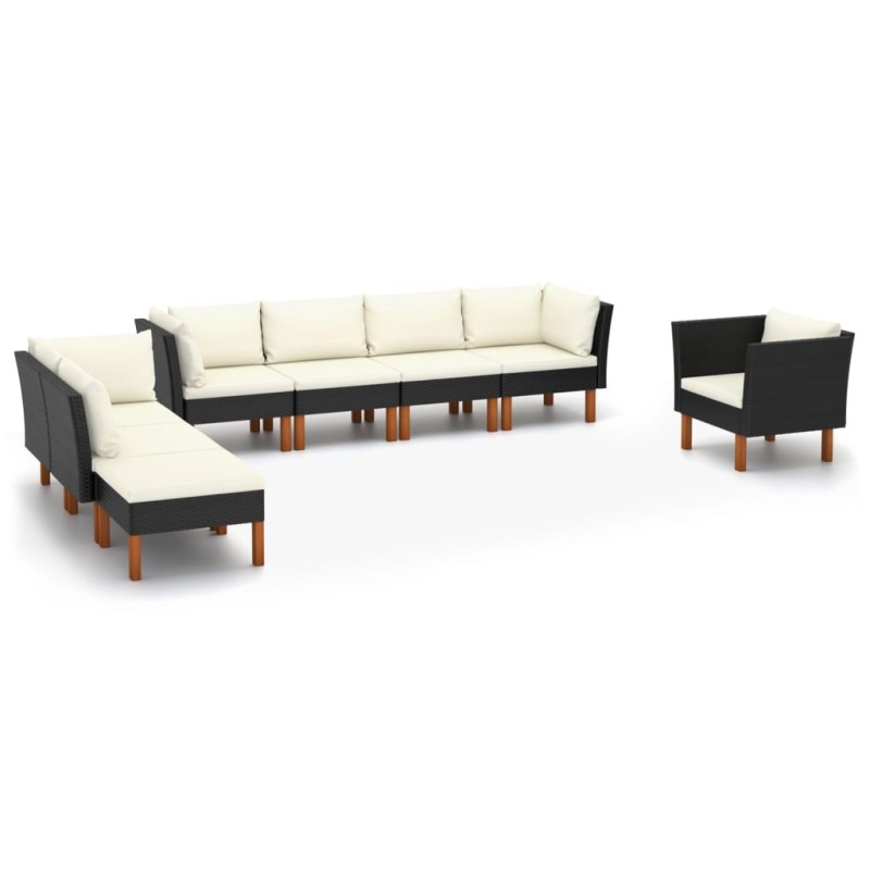 8-tlg. Garten-Lounge-Set Poly Rattan Eukalyptusholz Schwarz