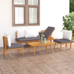 4-tlg. Garten-Lounge-Set mit Kissen Massivholz Akazie