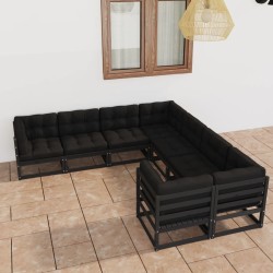 8-tlg. Garten-Lounge-Set mit Kissen Schwarz Massivholz Kiefer