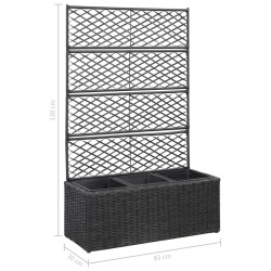 Hochbeet mit Rankgitter 3 Töpfe 83×30×130cm Poly Rattan Schwarz