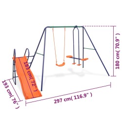 Schaukelset mit Rutsche und 3 Sitzen Orange