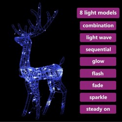 LED-Rentier Acryl Weihnachtsdekoration 140 LEDs 120 cm Blau