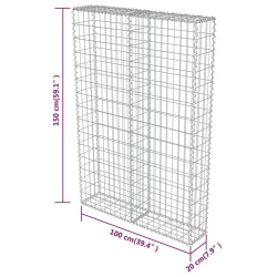 Gabionenwand mit Abdeckung Verzinkter Stahl 100×20×150 cm