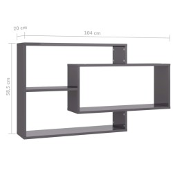 Wandregale Hochglanz-Grau 104x20x58,5 cm Holzwerkstoff