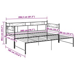 Ausziehsofa Bettgestell Schwarz Metall 90x200 cm