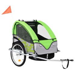 2-in-1 Fahrradanhänger und Kinderwagen Grün und Grau