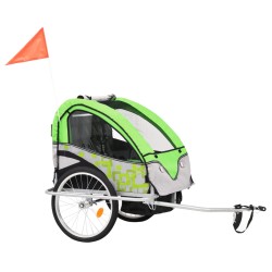 2-in-1 Fahrradanhänger und Kinderwagen Grün und Grau