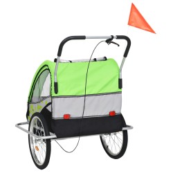 2-in-1 Fahrradanhänger und Kinderwagen Grün und Grau