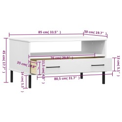 Couchtisch OSLO mit Metallbeinen Weiß 85x50x45 cm Massivholz