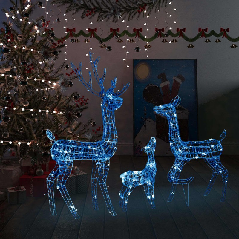 LED-Rentier-Familie Weihnachtsdeko Acryl 300 LED Blau