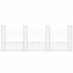 Gabionenkorb U-Form mit 4 Säulen Eisen 380x20x150 cm