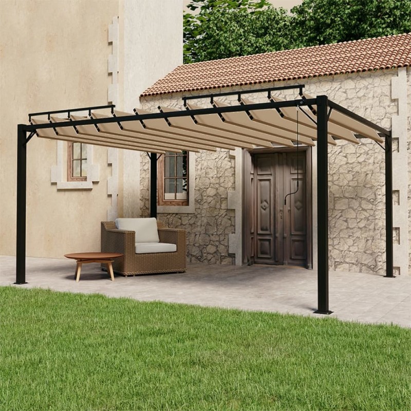 Pergola mit Lamellendach 3x4 m Taupe Stoff und Aluminium