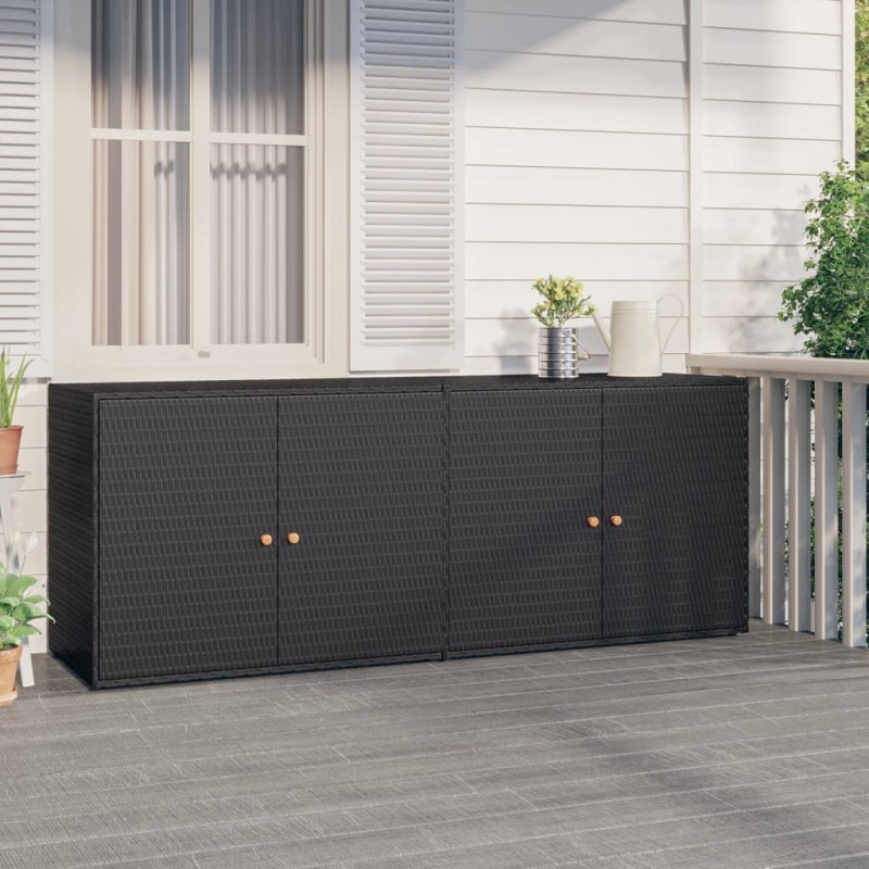 Gartenschrank Schwarz 198x55,5x80 cm Poly Rattan